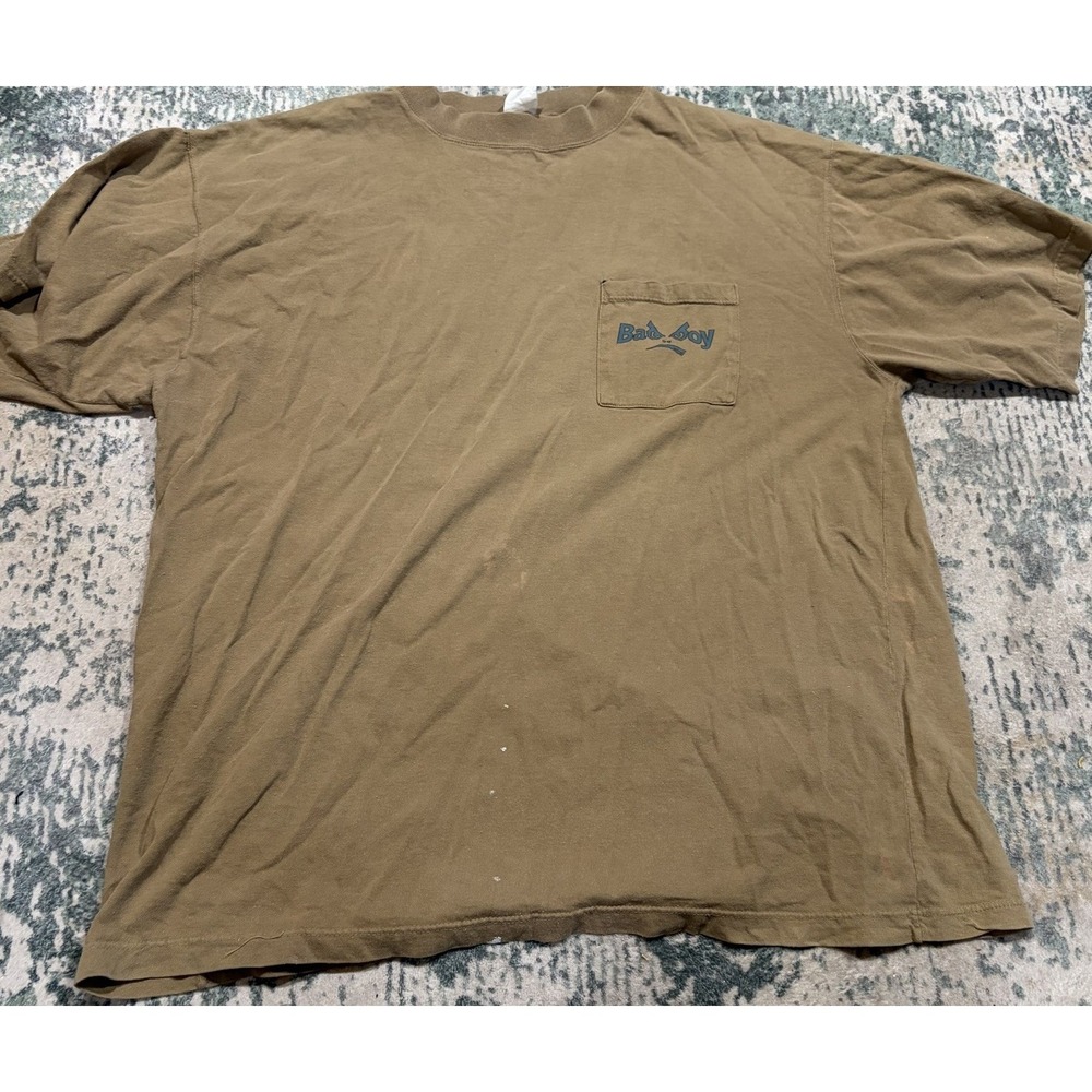 Vintage 90s Bad Boy Club T Shirt XL XXL Brown Pocket Back Graphic Skate Surf